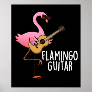 Flamingo Guitar Funny Music Pun Dark BG Poster