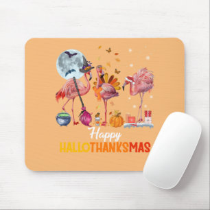 Flamingo Halloween And Merry Christmas Happy Hallo Mouse Pad