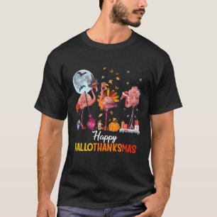 Flamingo Halloween And Merry Christmas Happy Hallo T-Shirt