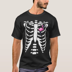 Flamingo Halloween Costume Skeleton Bone Rib Mom T-Shirt