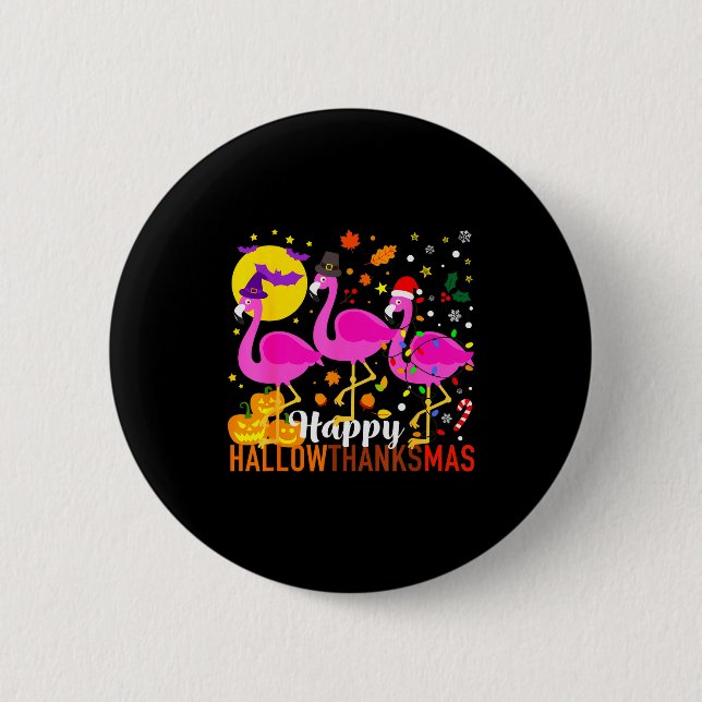 Flamingo Halloween Thanksgiving Christmas Hallowth 2 Inch Round Button (Front)