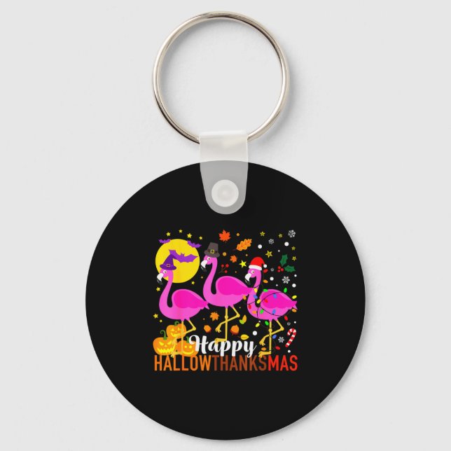 Flamingo Halloween Thanksgiving Christmas Hallowth Keychain (Front)