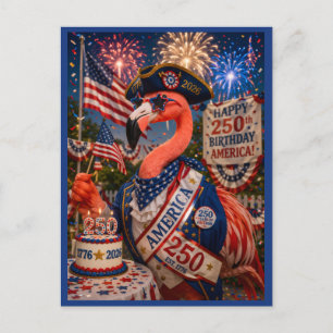 Flamingo Happy 250th Birthday America July 4th Holiday Postcard