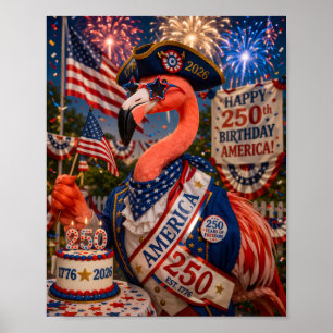 Flamingo Happy 250th Birthday America July 4th Poster