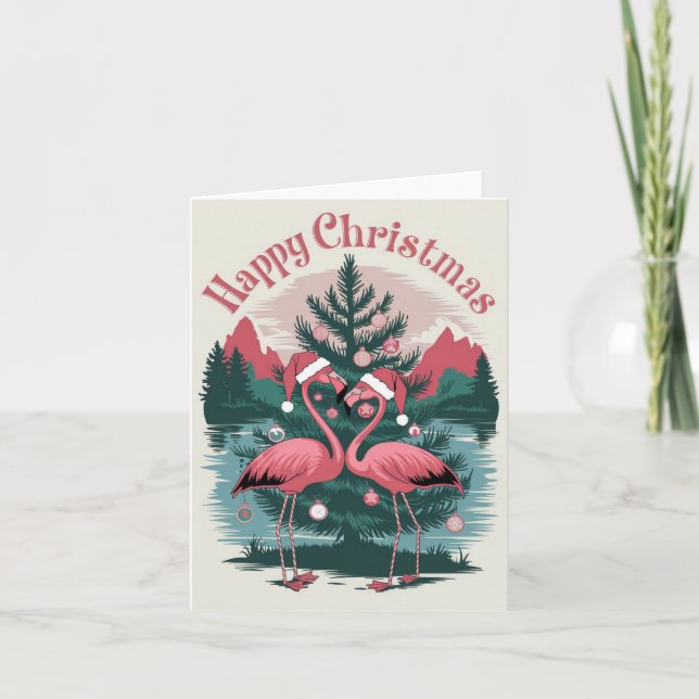 Flamingo Happy Christmas Card (Front)