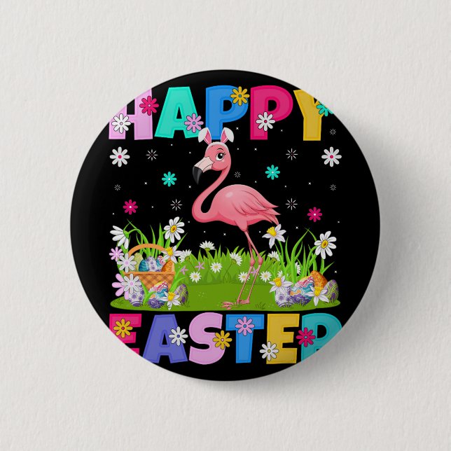 Flamingo Happy Easter Egg Hunt Bunny Ear Flamingo  2 Inch Round Button (Front)