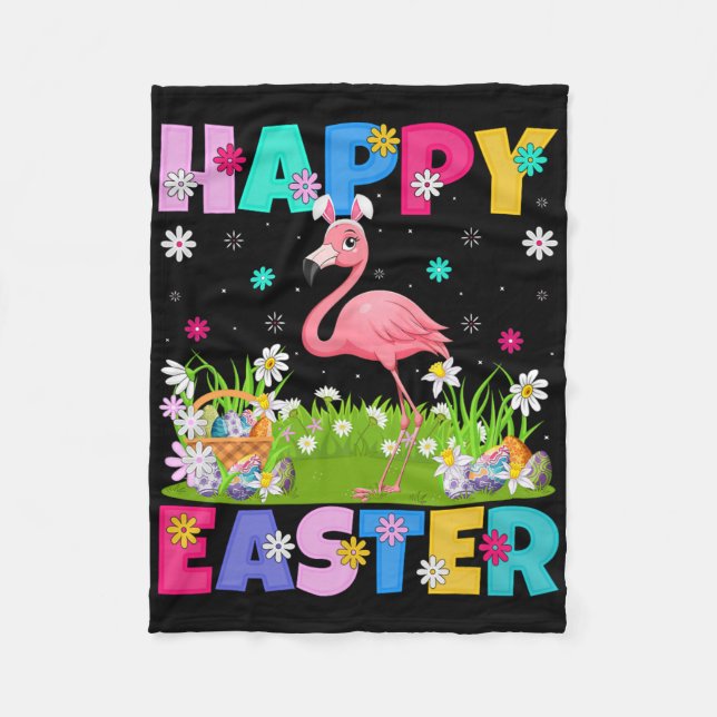Flamingo Happy Easter Egg Hunt Bunny Ear Flamingo  Fleece Blanket (Front)