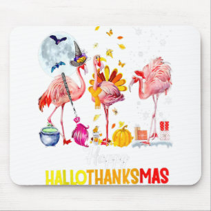 Flamingo Happy HalloThanksmas Funny Halloween Than Mouse Pad