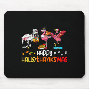 Flamingo Happy Hallothanksmas Halloween Thanksgivi Mouse Pad