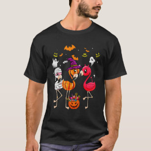 Flamingo Happy Halloween Pumpkin Mummy Witch T-Shirt