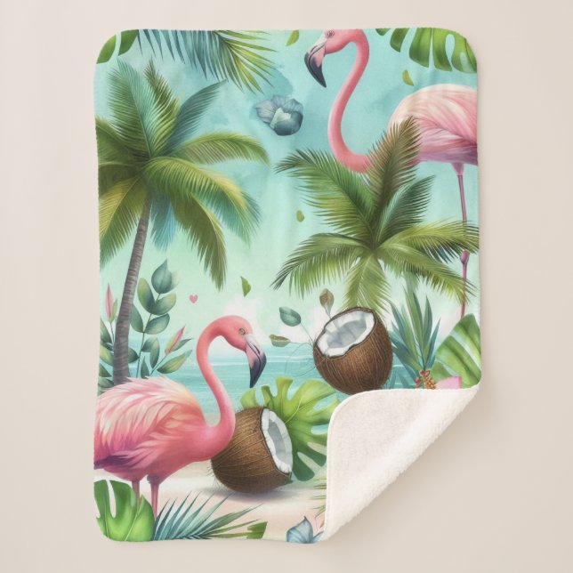 Flamingo Haven Sherpa Blanket (Front)