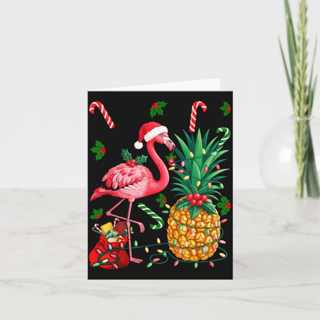 Flamingo Hawaiian Ne Christmas Lights Xmas  Card (Front)