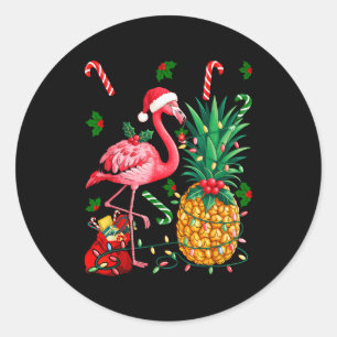 Flamingo Hawaiian Ne Christmas Lights Xmas Classic Round Sticker