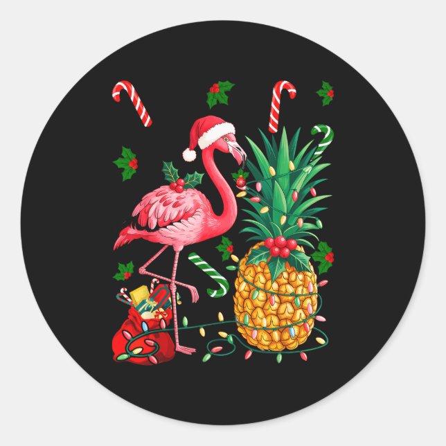 Flamingo Hawaiian Ne Christmas Lights Xmas  Classic Round Sticker (Front)