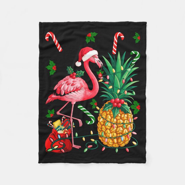 Flamingo Hawaiian Ne Christmas Lights Xmas  Fleece Blanket (Front)