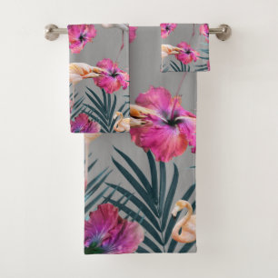 Flamingo Hibiscus Jungle Siesta #1 #tropical Bath Towel Set