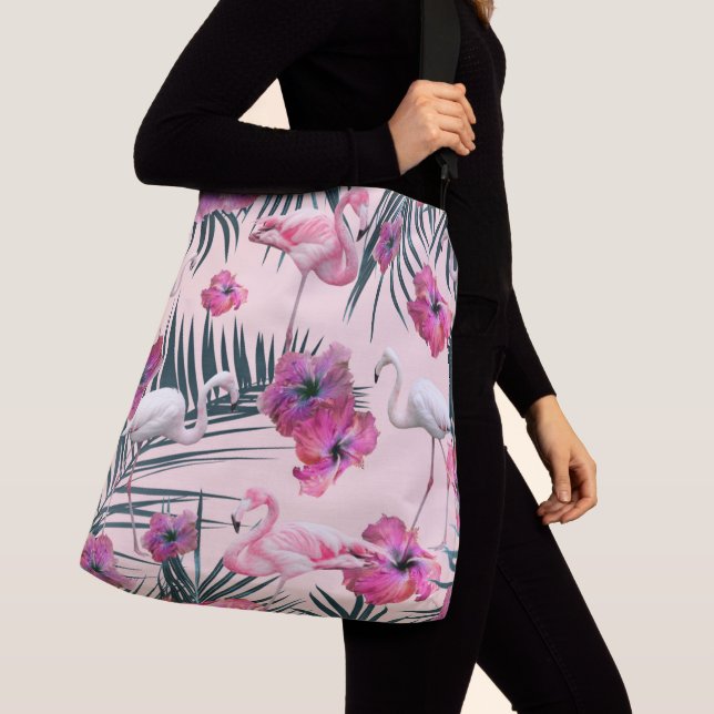 Flamingo Hibiscus Jungle Siesta #2 #tropical Crossbody Bag (Close Up)