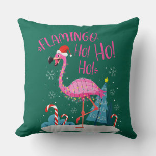 Flamingo Ho-Ho-Ho Christmas Pink Flamingo Theme Throw Pillow