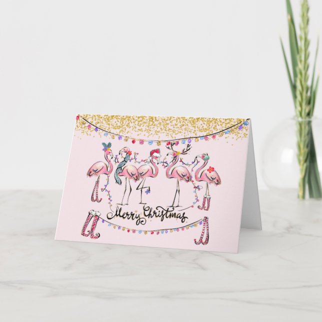 Flamingo Holiday Party Greeting Card (Front)