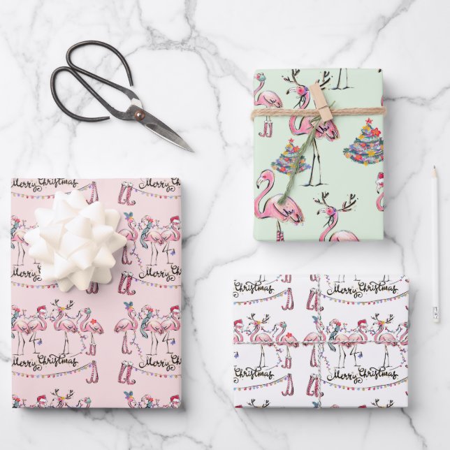 Flamingo Holiday Party Wrapping Paper (Front)