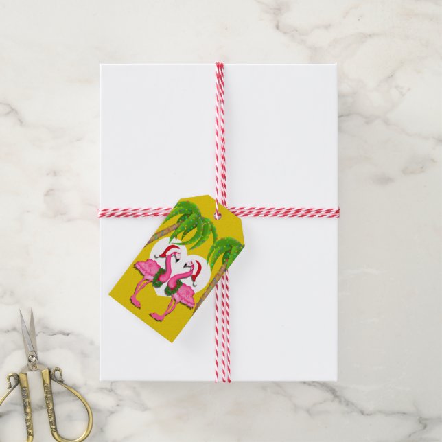 Flamingo Holiday Tag - See Back (With Twine)