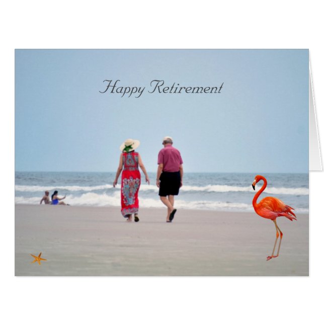 Flamingo & Holidays on a Beach Happy Retirement (Front Horizontal)
