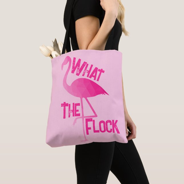 Flamingo hot pink geometric what the flock pink tote bag (Close Up)