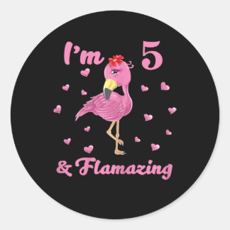 Flamingo I'm 5 And Flamazing - Five Years Girls Classic Round Sticker