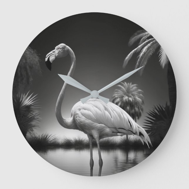 Flamingo in a Pool Large Clock (Front)