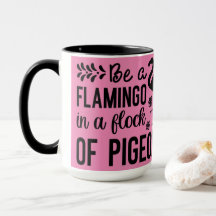 Flamingo In Flock Of Pigeons Mug