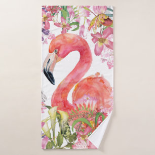 Flamingo in Flower Jungle - Summer Pattern Bath Towel Set