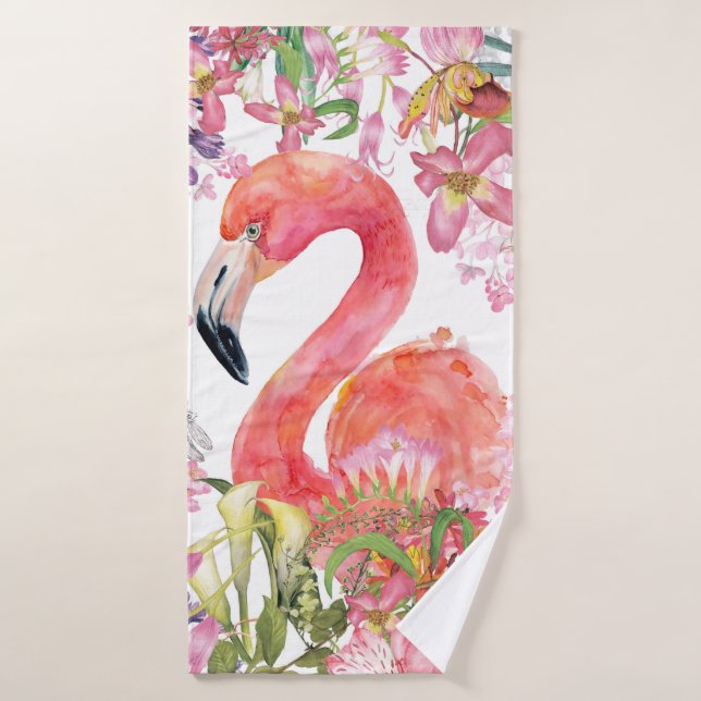 Flamingo in Flower Jungle - Summer Pattern Bath Towel Set (Bath Towel)