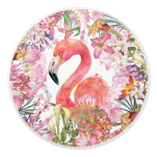 Flamingo in Flower Jungle - Summer Pattern Ceramic Knob