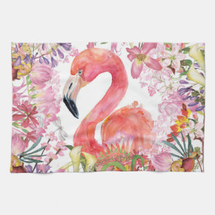 Flamingo in Flower Jungle - Summer Pattern Kitchen Towel