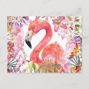 Flamingo in Flower Jungle - Summer Pattern Postcard