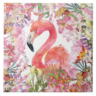 Flamingo in Flower Jungle - Summer Pattern Tile