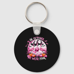 Flamingo In October We Wear Pink Breast Cancer Hal Keychain