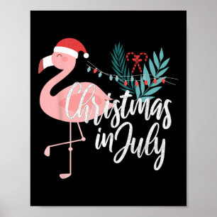 Flamingo In Santa Hat Christmas In July Poster