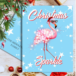 Flamingo in Santa Hat Sunglass Beach Christmas Postcard