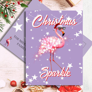 Flamingo in Santa Hat & Sunglass Purple Christmas Postcard