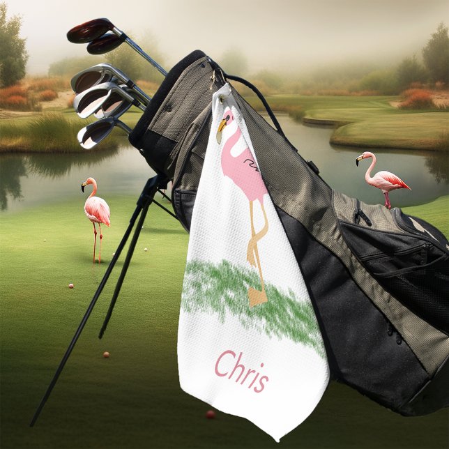 Flamingo In The Grass Personalized Golf Towel (Creator Uploaded)