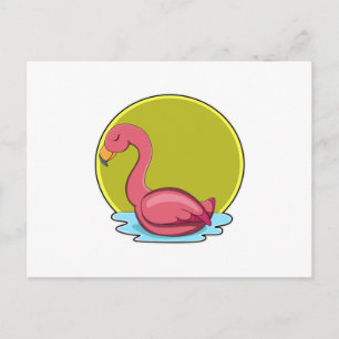 Flamingo in Water with Sun Postcard