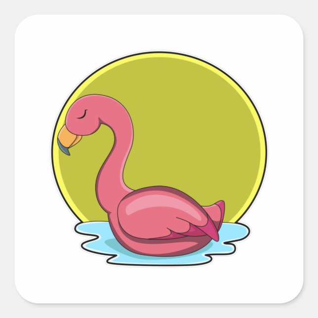 Flamingo in Water with Sun Square Sticker (Front)