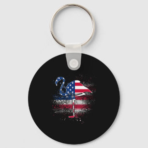 Flamingo Independence Patriotic Us Flag Keychain