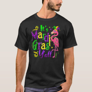 Flamingo It's Mardi Gras Y'all Jester Hat Mask Bea T-Shirt