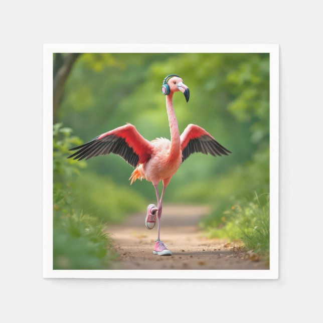 Flamingo Jogging With Pink Sneakers and High-tops Napkin (Front)