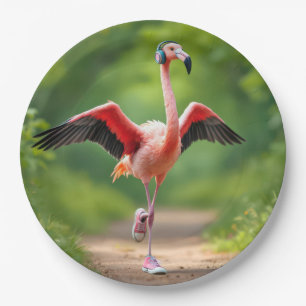 Flamingo Jogging With Pink Sneakers and High-tops Paper Plate