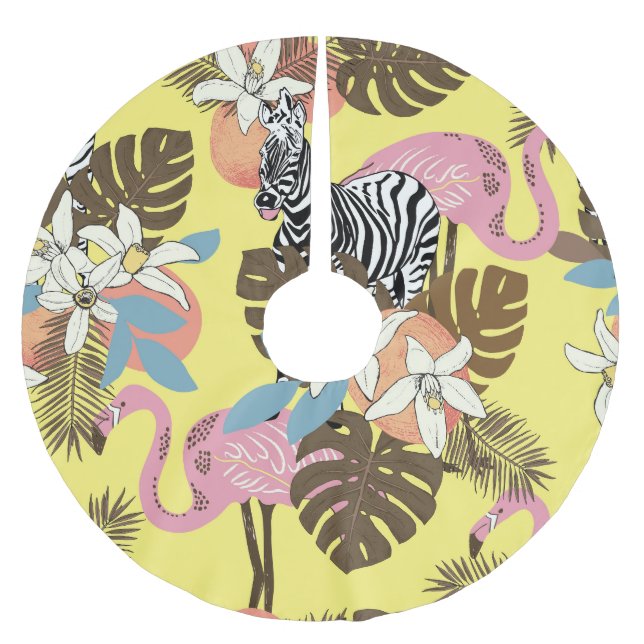 Flamingo Jungle: Exotic Animal Pattern. Brushed Polyester Tree Skirt (Front)
