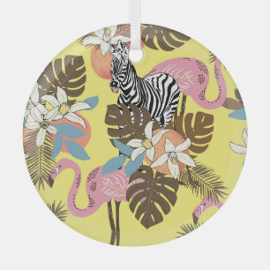 Flamingo Jungle: Exotic Animal Pattern. Glass Ornament