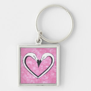 Flamingo Kiss Heart by SandyCloss Keychain
